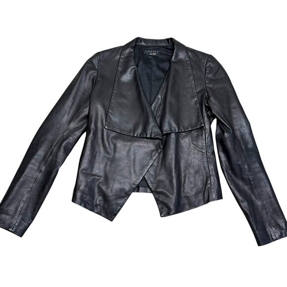 Theory Black Lamb Leather Open Front Jacket XS - Picture 6 of 13